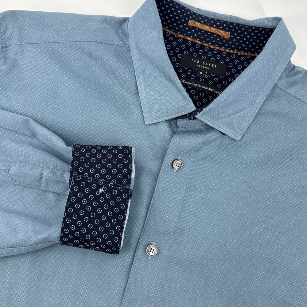 Ted Baker London Men's Blue Micro Dot Button Down Dress Shirt Small Flip Cuff